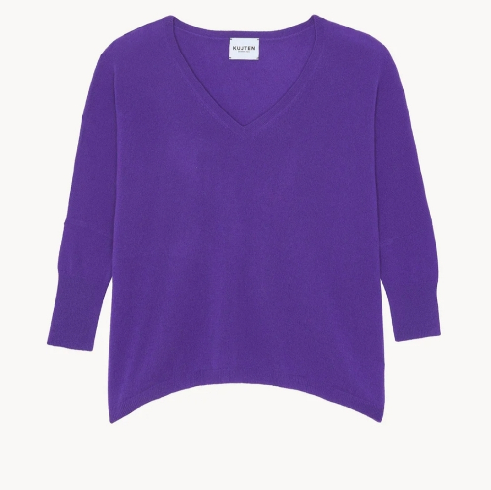 Nwt KUJTEN 100%Cashmere Sweater Minie  Oversized V-Neck One Size Purple